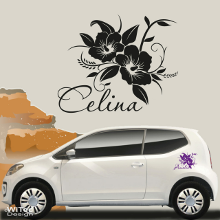 Hibiskus + Wunschname Blumen Auto Aufkleber Hawaii Sticker