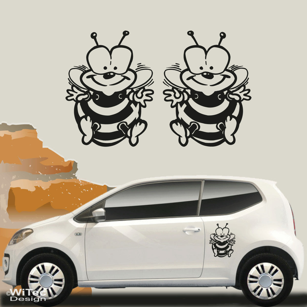 Autoaufkleber Lustige Comic Biene im 2er Set