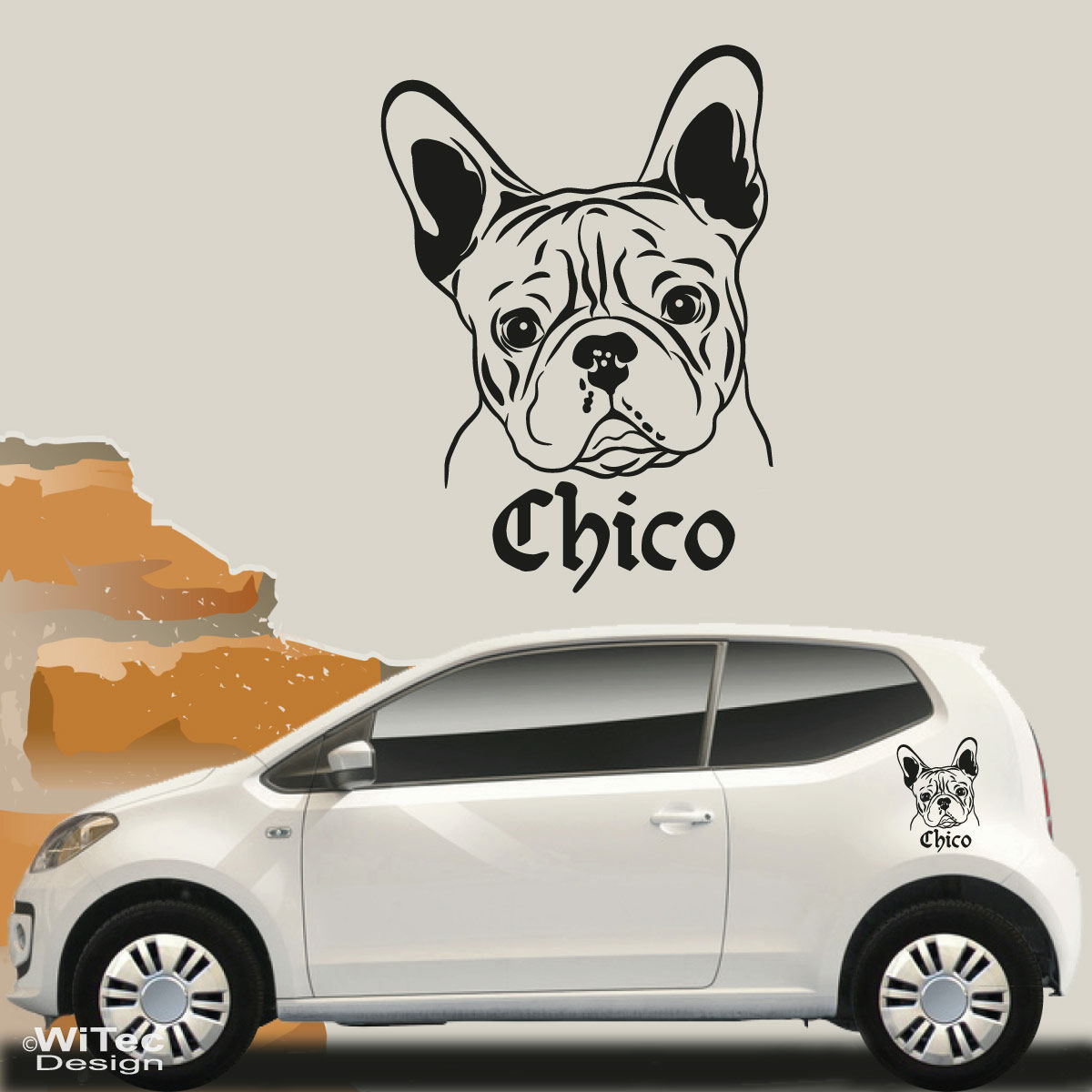 Kleine Bulldogge, süßer Hund, Auto-Rückspiegel-Anhänger (weiß)