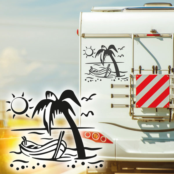 Aufkleber Wohnmobil Urlaub Strand Palmen Boot