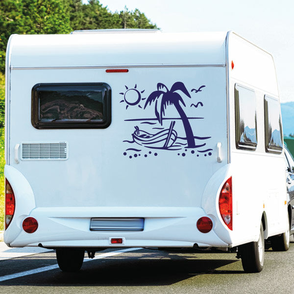 Aufkleber Wohnmobil Urlaub Strand Palmen Boot 