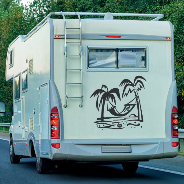 Aufkleber Wohnmobil Strand Palmen Hängematte