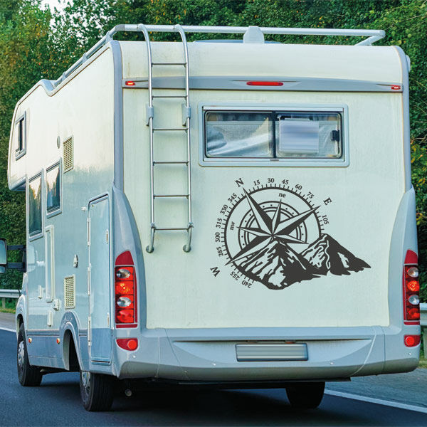 Aufkleber SET Wohnmobil Wohnwagen Auto Windrose Landschaft Kompass Berge  Alpen Caravan WOMA - Der Dekor Aufkleber Shop