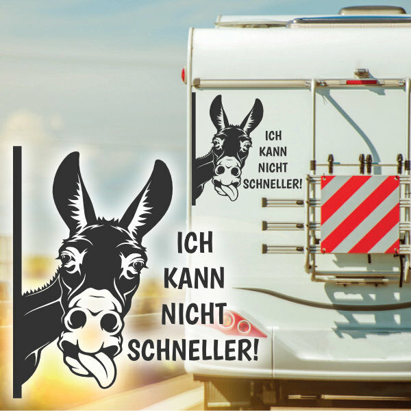 Aufkleber Wohnmobil Esel Ich kann nicht schneller Wohnwagen