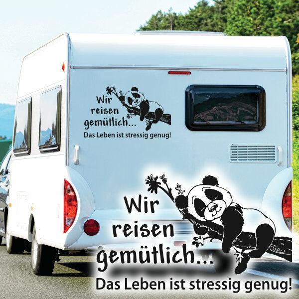 Aufkleber Wohnmobil Panda Wir reisen gemütlich