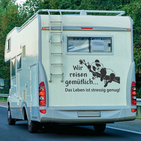 Aufkleber Wohnmobil Panda Wir reisen gemütlich