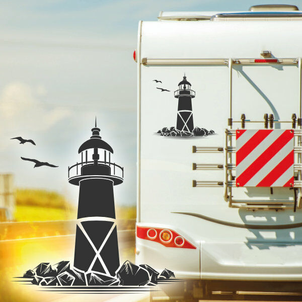Aufkleber Wohnmobil Leuchtturm mit Möwen Wohnwagen Tattoo