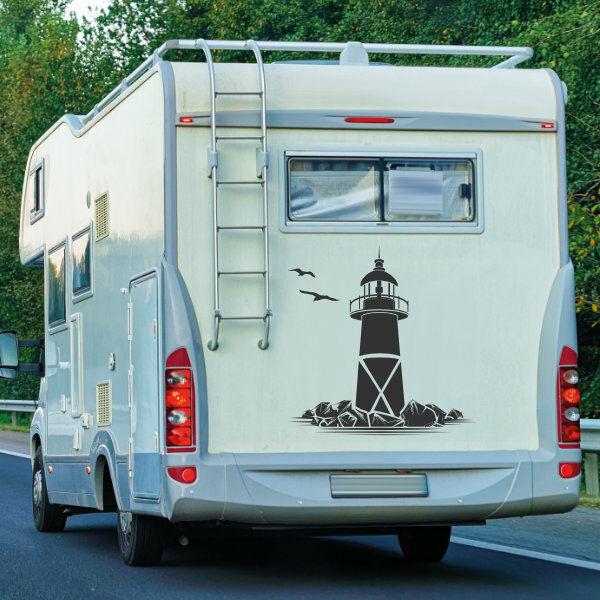 Aufkleber Wohnmobil Leuchtturm mit Möwen Wohnwagen Tattoo