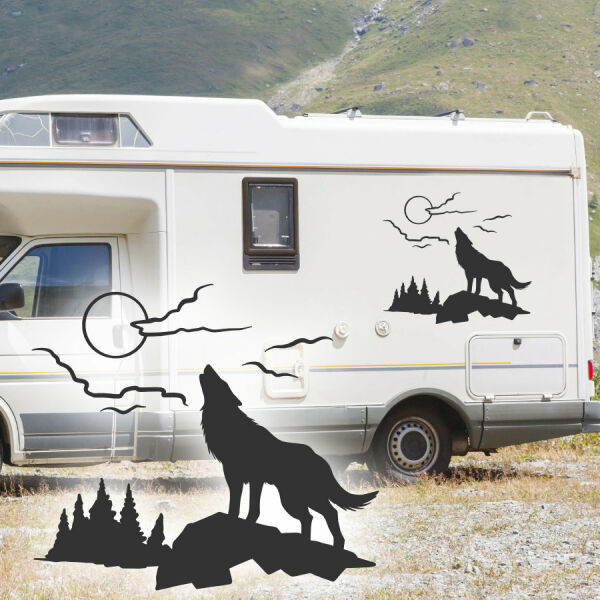 Aufkleber Wohnmobil Heulender Wolf Wohnwagen Camper