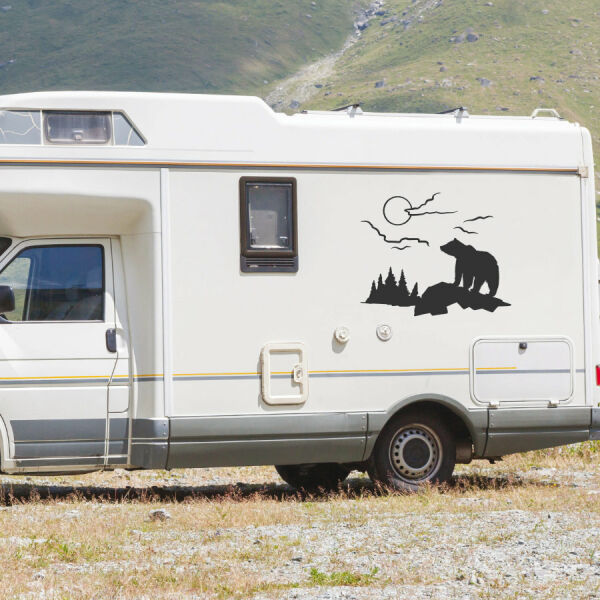 Aufkleber Wohnmobil Bär Landschaft Wohnwagen Camper