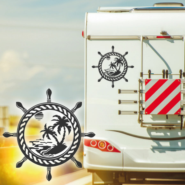 Wohnmobil Aufkleber Steuerrad Insel Palme Caravan