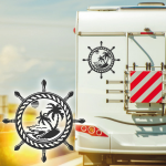 Wohnmobil Aufkleber Steuerrad Insel Palme Caravan