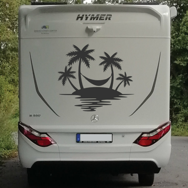 Wohnmobil Aufkleber Palmen Sonnenuntergang Hängematte