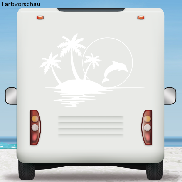 Wohnmobil Aufkleber Palmen Sonnenuntergang Delfin