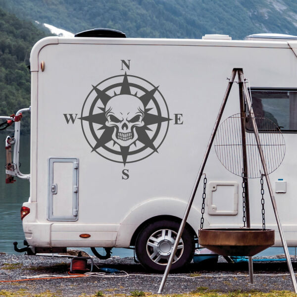 Wohnmobil Aufkleber Kompass Totenkopf Wohnwagen