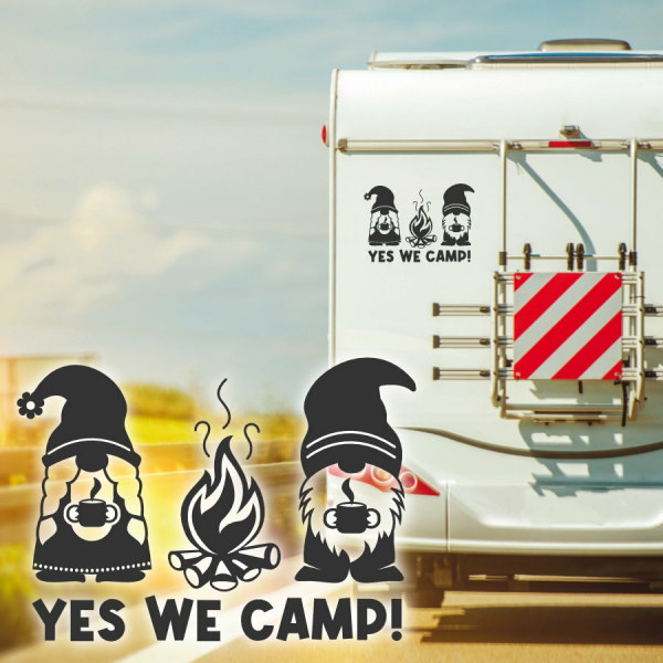 Aufkleber Wohnmobil YES WE CAMP und Gnome Caravan