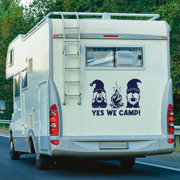 Aufkleber Wohnmobil YES WE CAMP und Gnome Caravan