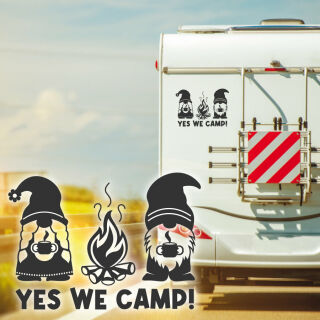 Aufkleber Wohnmobil YES WE CAMP und Gnome Caravan