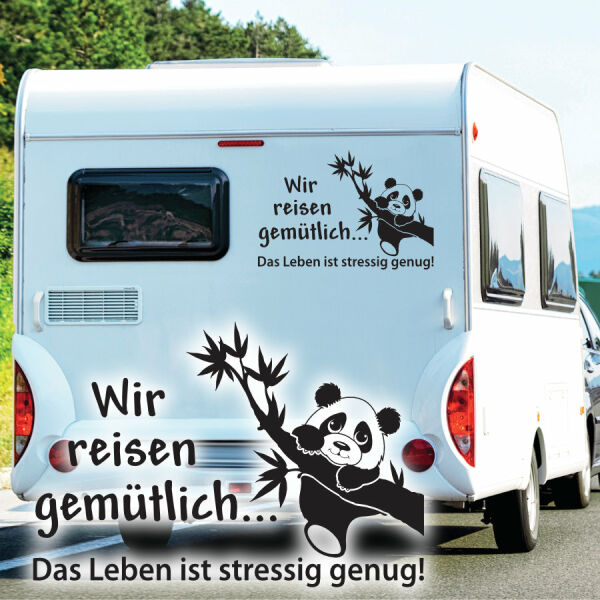 Aufkleber Wohnmobil Wir reisen gemütlich Panda Caravan