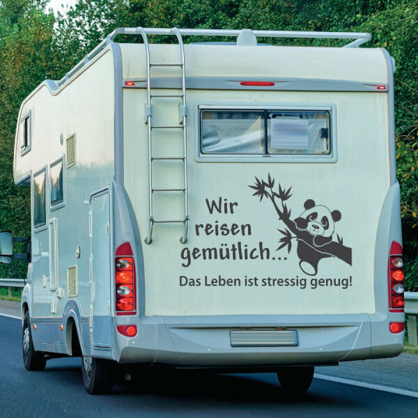 Aufkleber Wohnmobil Wir reisen gemütlich Panda Caravan