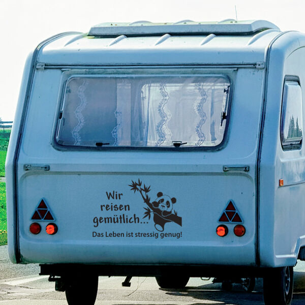 Aufkleber Wohnmobil Wir reisen gemütlich Panda Caravan