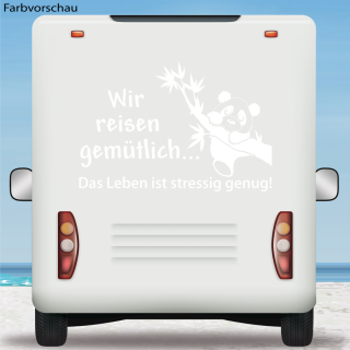 Aufkleber Wohnmobil Wir reisen gemütlich Panda Caravan