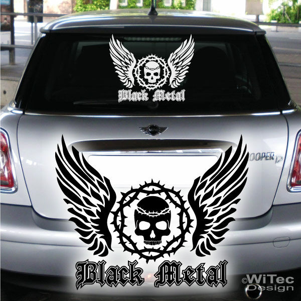Autoaufkleber Totenkopf Skull Flügel Black Metal