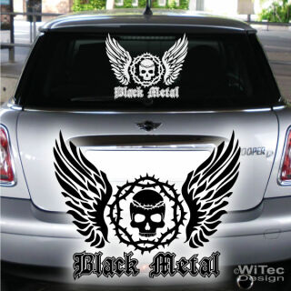 Skull Flügel Black Metal Auto Aufkleber Heckscheibe