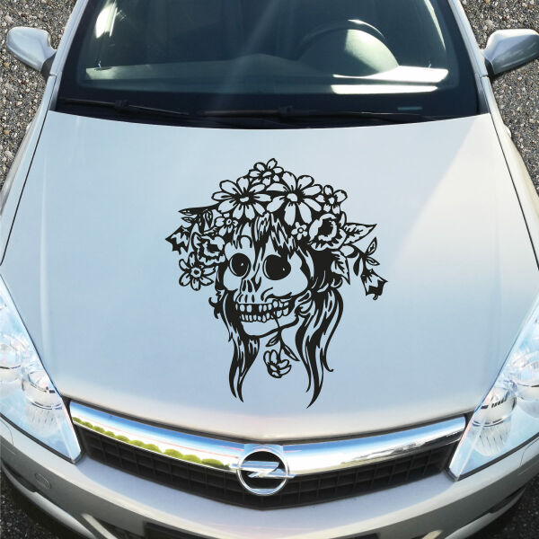 Flower Skull Girl Auto Aufkleber Motorhaube