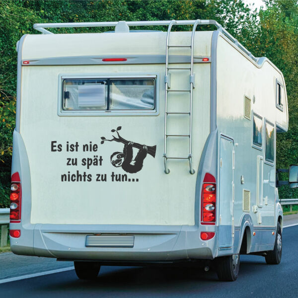 Wohnmobil Aufkleber Es ist nie zu spät Faultier Caravan