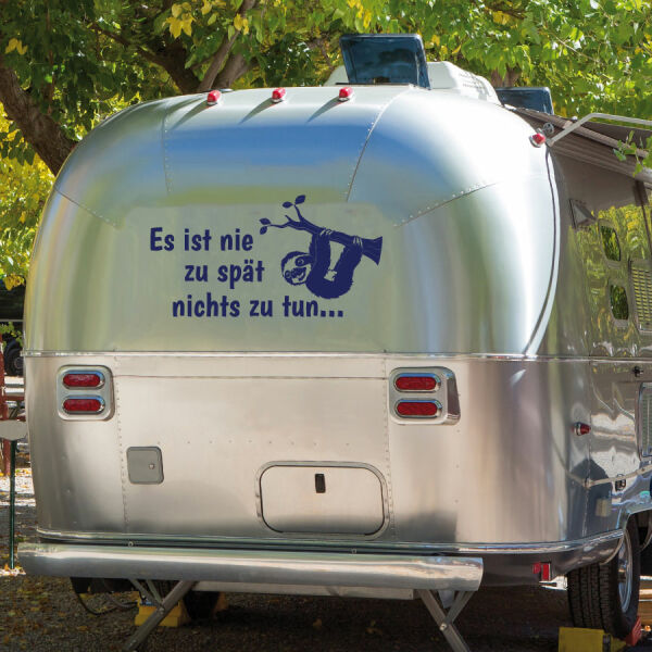 Wohnmobil Aufkleber Es ist nie zu spät Faultier Caravan