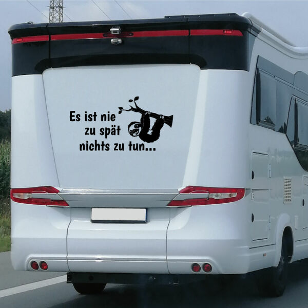 Wohnmobil Aufkleber Es ist nie zu spät Faultier Caravan