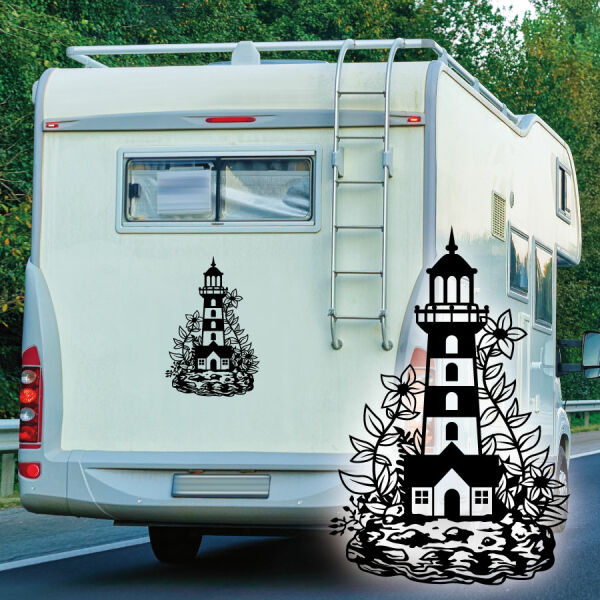 Wohnmobil Aufkleber Leuchtturm mit Blumenranke Caravan Wohnwagen