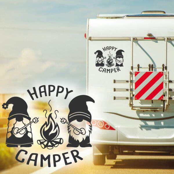 Wohnmobil Aufkleber Happy Camper und Gnome Caravan