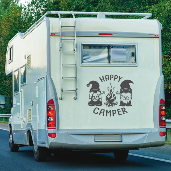 Wohnmobil Aufkleber Happy Camper und Gnome Caravan