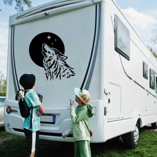 Wohnmobil Aufkleber Heulender Wolf Mond