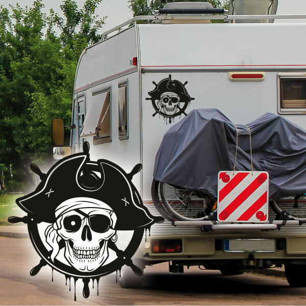 Wohnmobil Aufkleber Totenkopf Skull Pirat Steuerrad Caravan