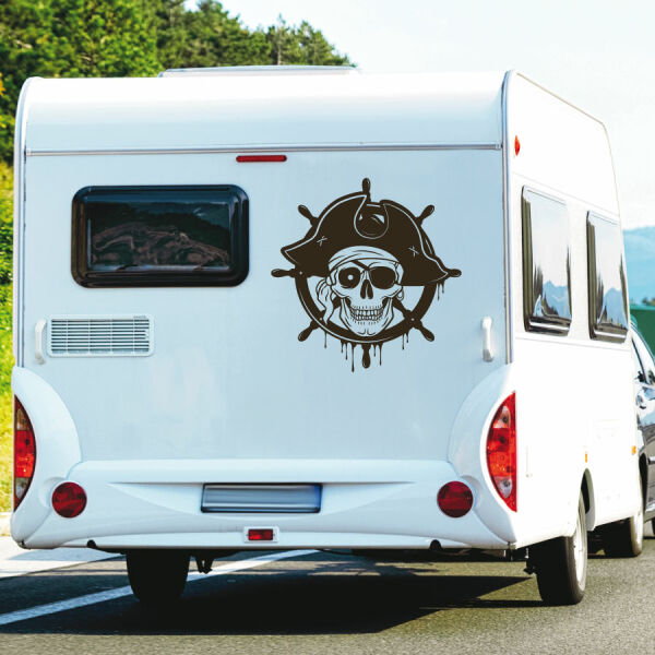 Wohnmobil Aufkleber Totenkopf Skull Pirat Steuerrad Caravan