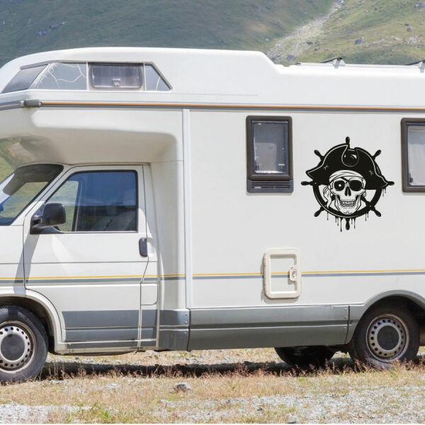 Wohnmobil Aufkleber Totenkopf Skull Pirat Steuerrad Caravan