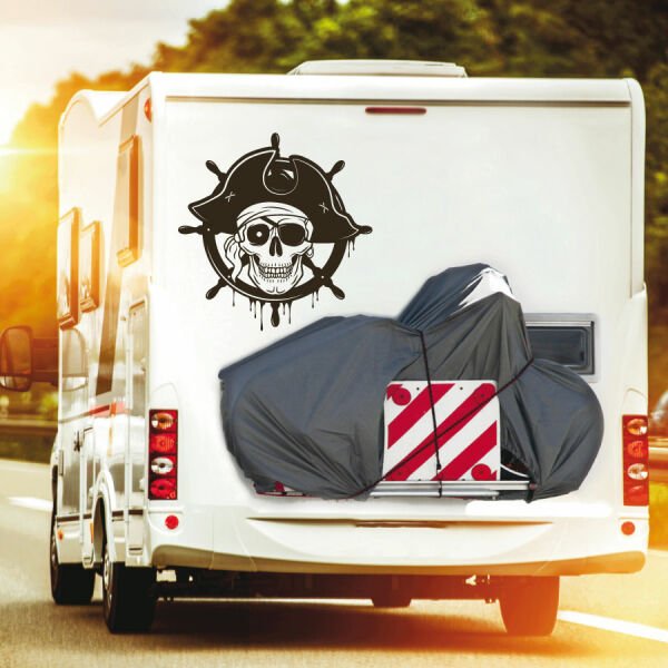 Wohnmobil Aufkleber Totenkopf Skull Pirat Steuerrad Caravan