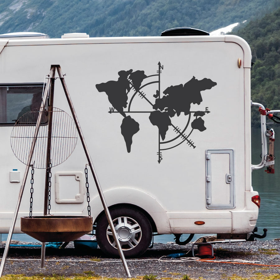 Sticker für Camper Kompass mit Weltkarte