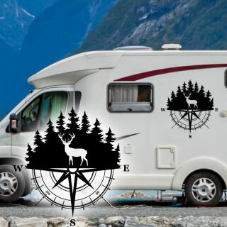 Kompass Hirsch Wald Wohnwagen Aufkleber  Camper Caravan