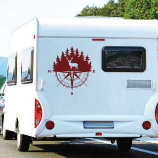 Kompass Hirsch Wald Wohnwagen Aufkleber  Camper Caravan