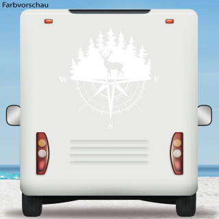 Kompass Hirsch Wald Wohnwagen Aufkleber  Camper Caravan