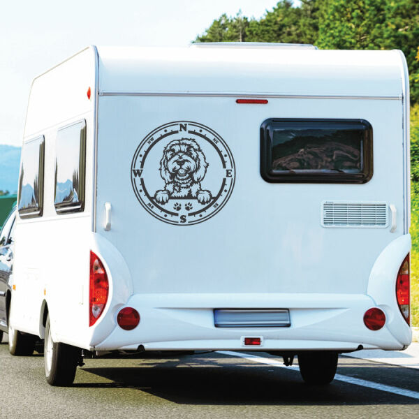 Wohnmobil Aufkleber Labradoodle Kompass