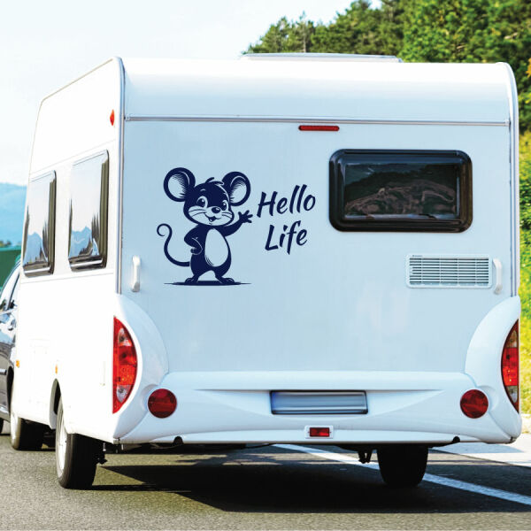 Wohnmobil Aufkleber Hello Life Maus