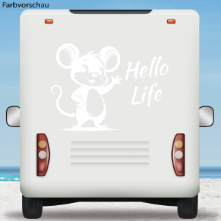 Wohnmobil Aufkleber Hello Life Maus
